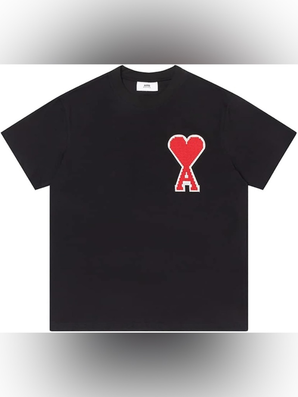 Ami Paris Black Tee with Red Heart 'A' Motif